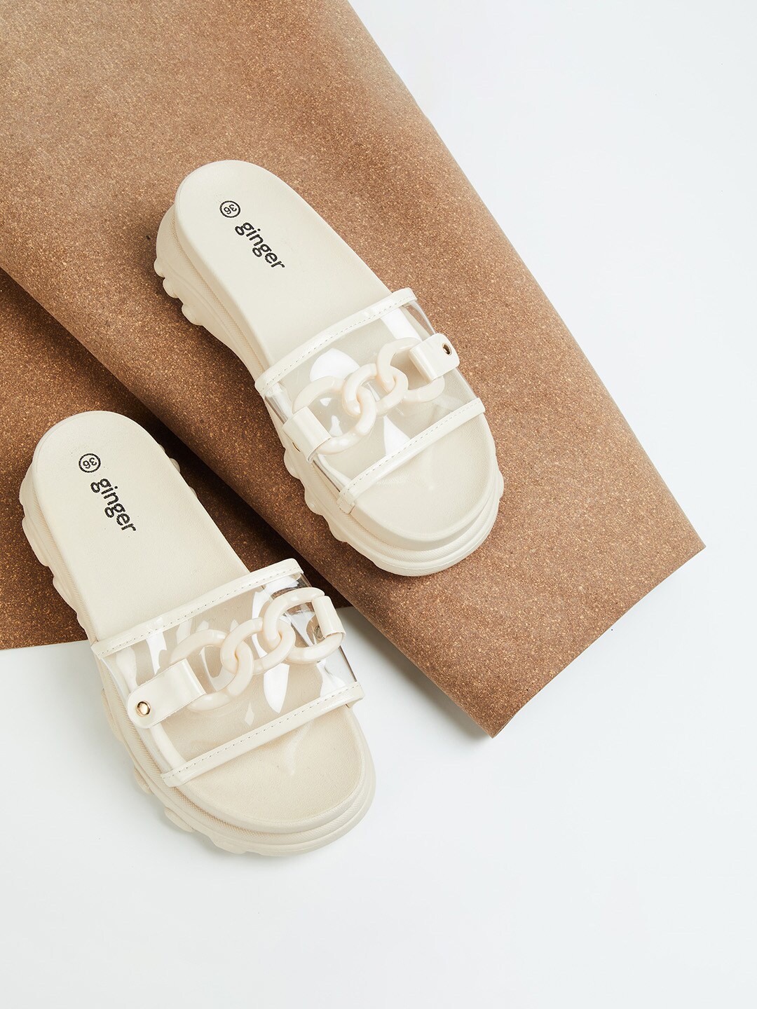

Ginger by Lifestyle Women Beige Embellished Rubber Sliders