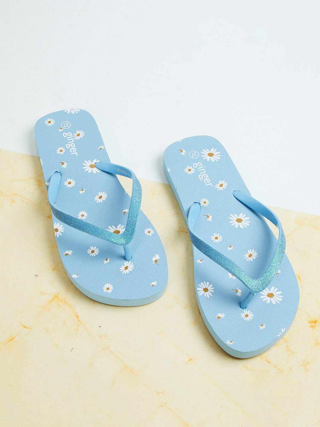 

Ginger by Lifestyle Women Blue & White Printed Rubber Thong Flip-Flops