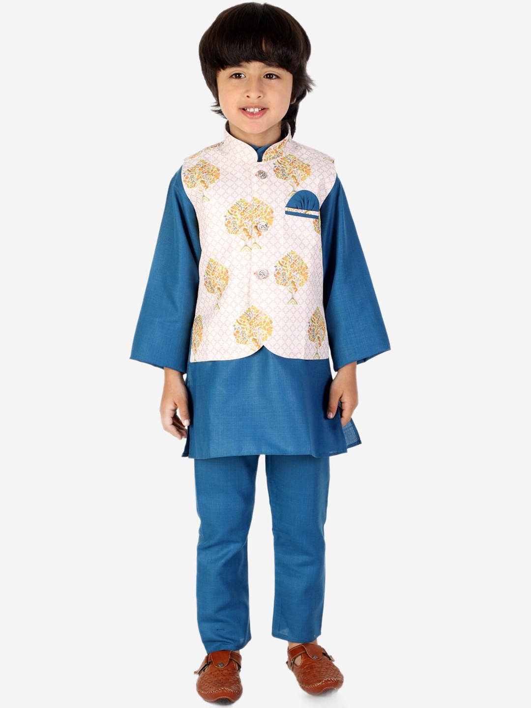 

Superminis Boys Blue Floral Layered Kurta with Pyjamas
