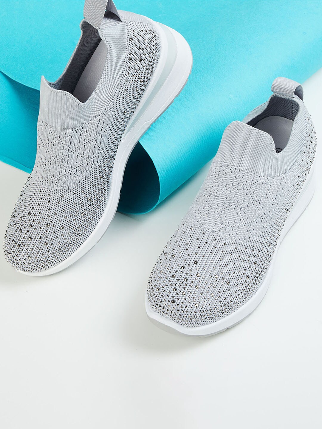 

Ginger by Lifestyle Women Grey Woven Design Leather Slip-On Sneakers