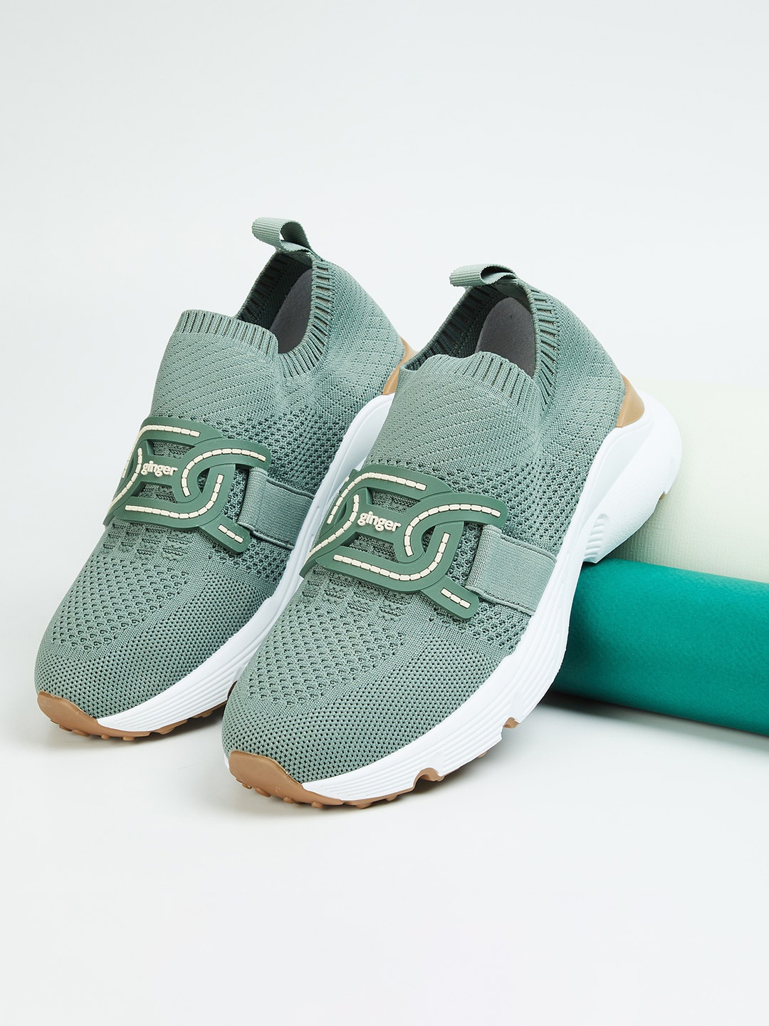 

Ginger by Lifestyle Women Olive Green Woven Design Sneakers
