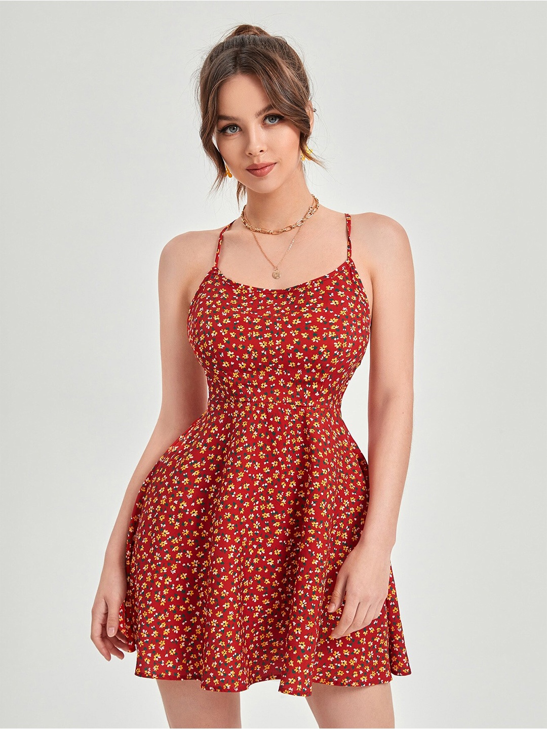 

AAHWAN Red Floral Mini Dress