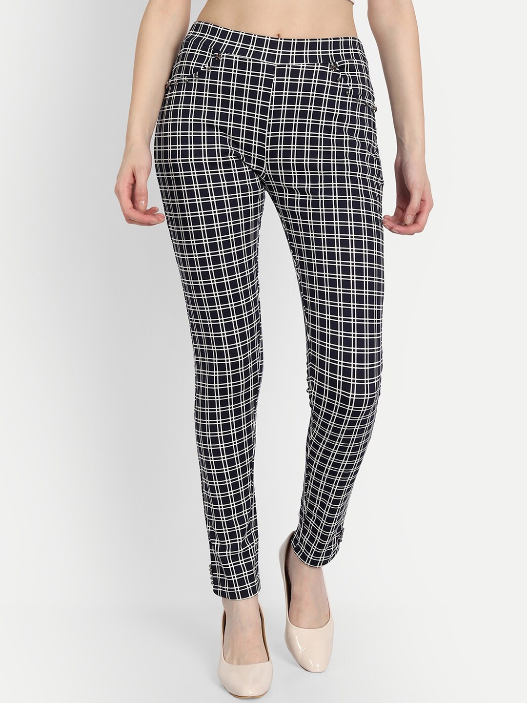 

Wicked Stitch Women Blue Checked Skinny Fit Cigarette Trousers