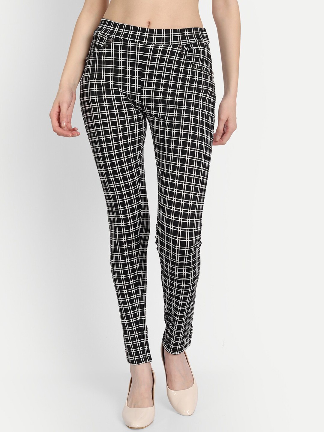 

Wicked Stitch Women Black Checked Skinny Fit Non Iron Trousers