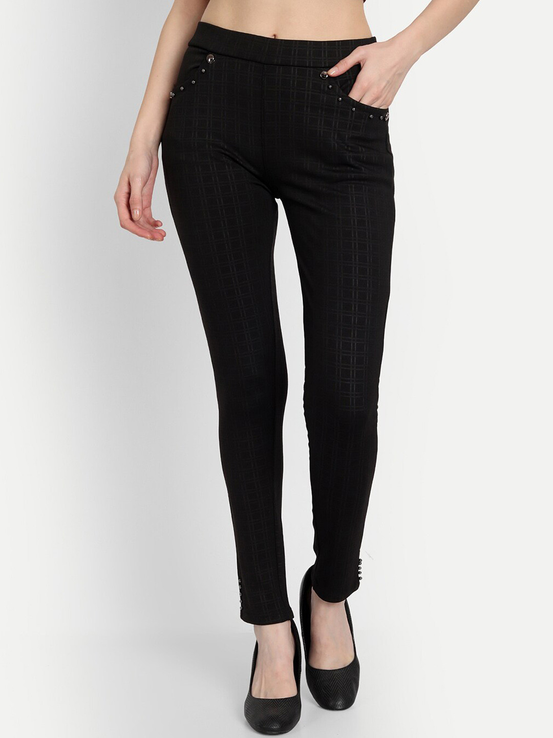 

Wicked Stitch Women Black Checked Skinny Fit Non Iron Trousers