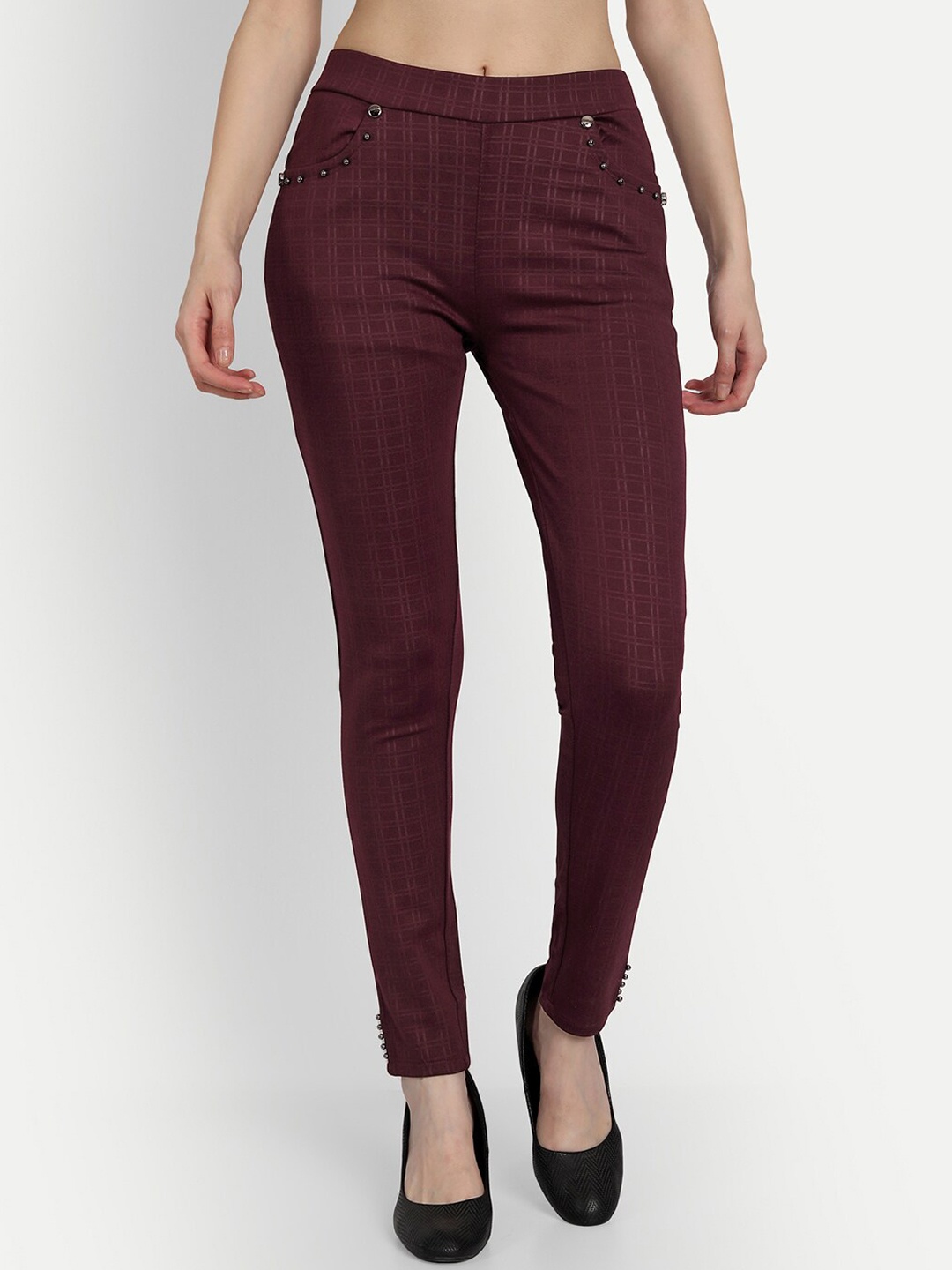 

Wicked Stitch Women Maroon Skinny Fit Non Iron Trousers