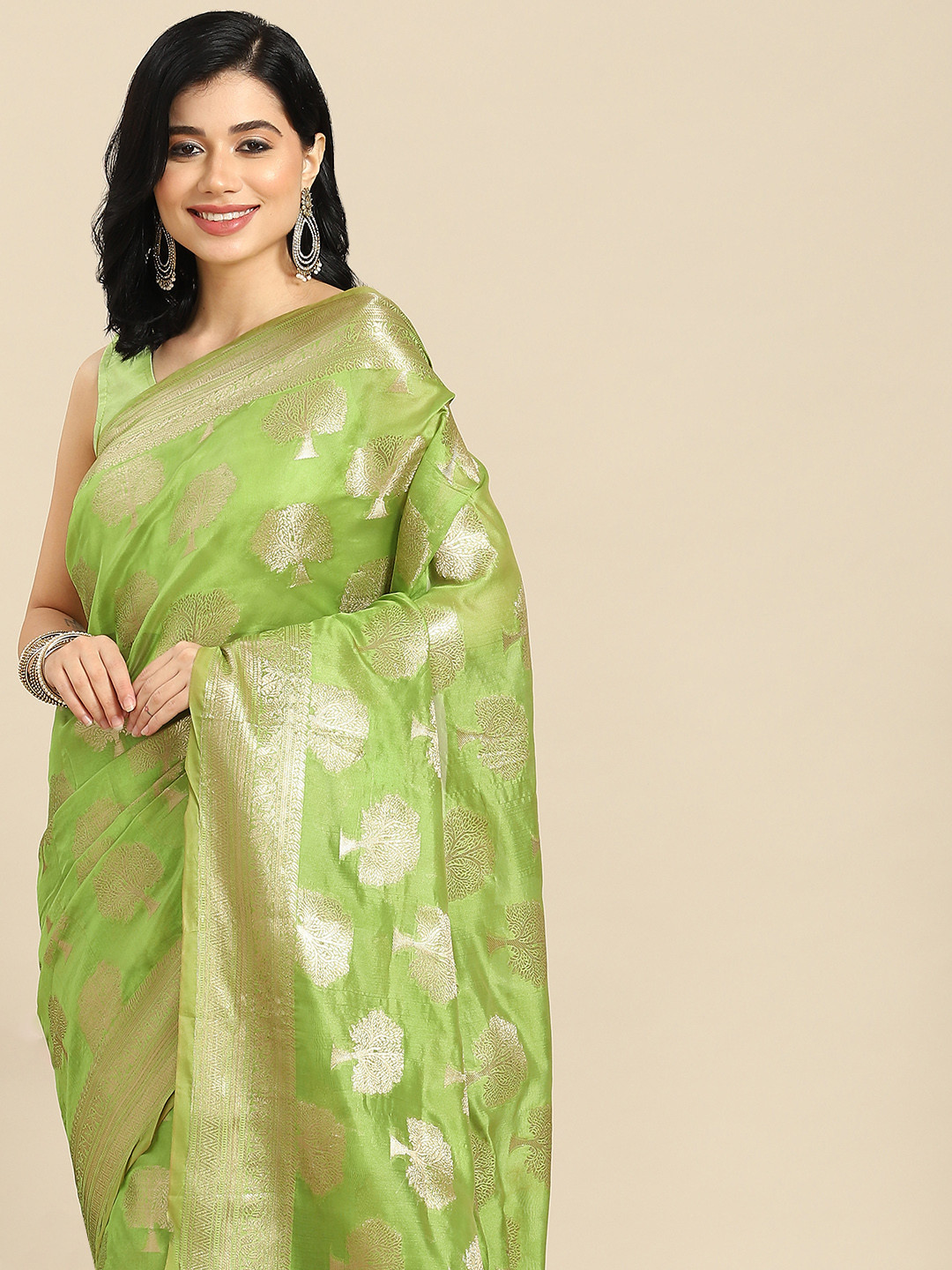 

all about you Green & Golden Woven Design Banarasi Organza Saree