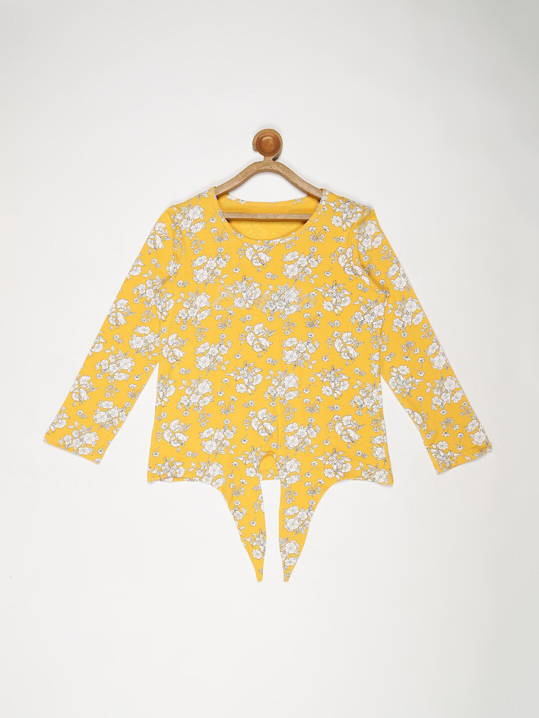 

V2 Value & Variety Mustard Yellow Floral Print Pure Cotton Top