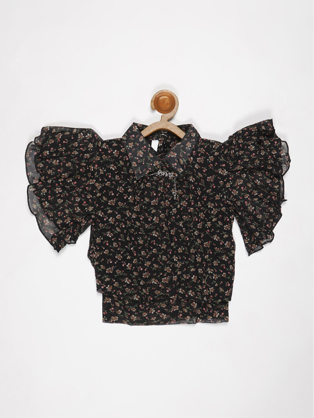 

V2 Value & Variety Black Floral Print Chiffon Shirt Style Top
