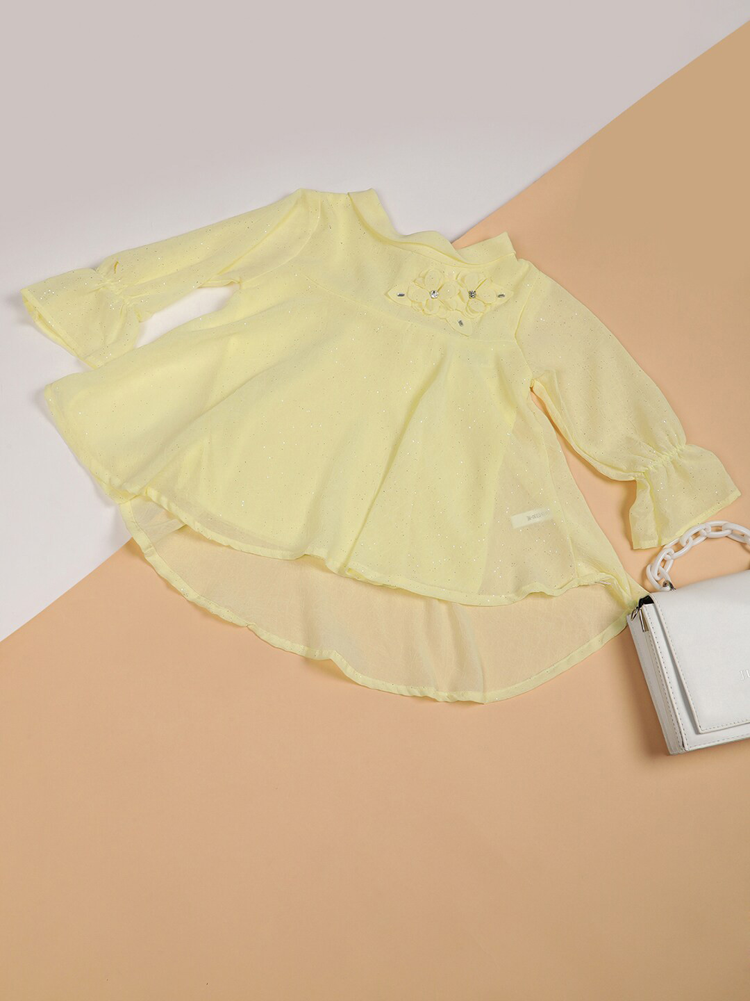 

V2 Value & Variety Girls Yellow Mandarin Collar Empire Top