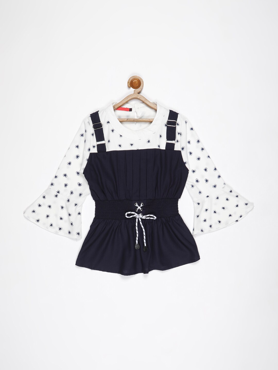 

V2 Value & Variety Kids-Girls Navy Blue Cinched Waist Top