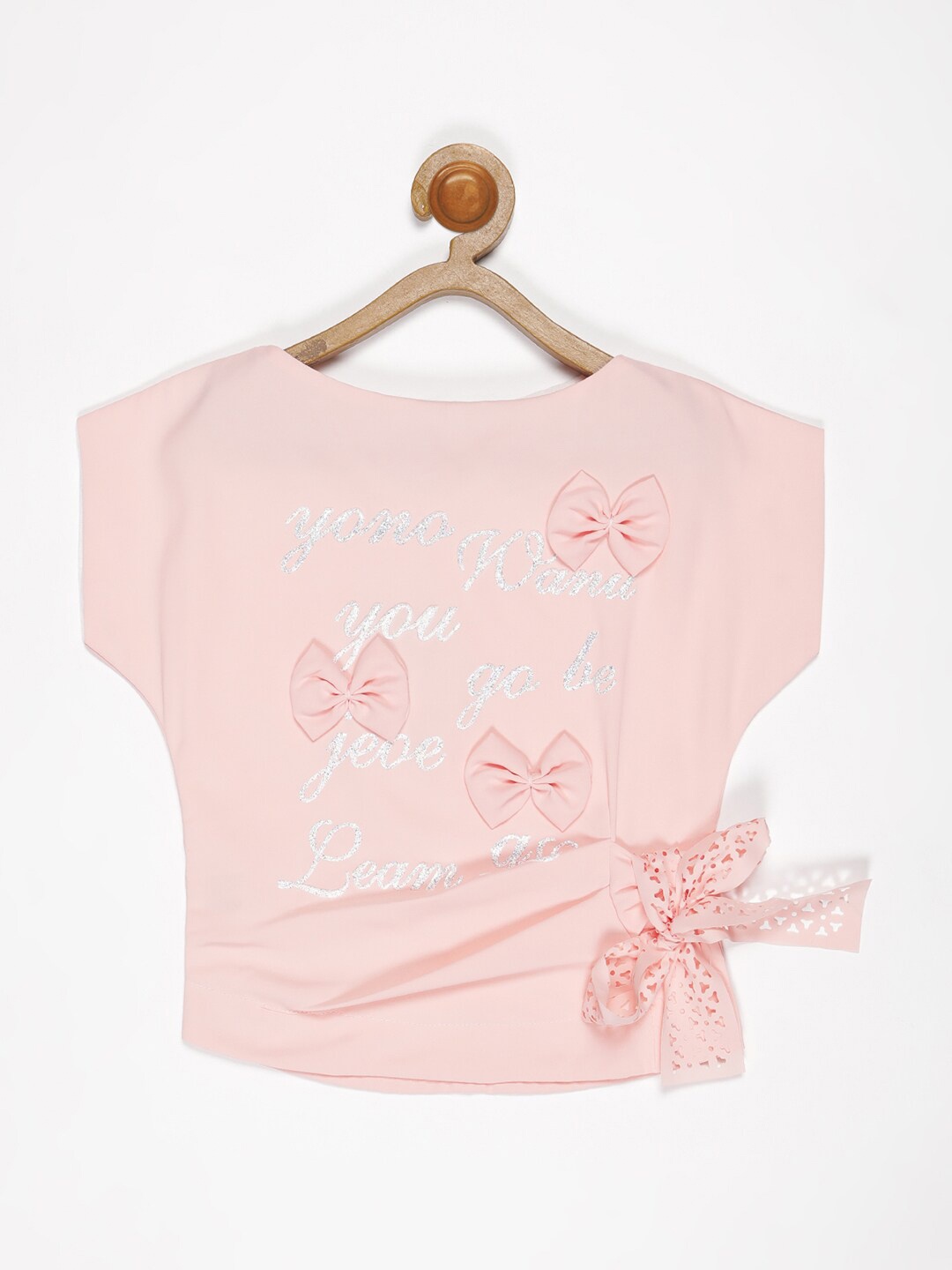 

V2 Value & Variety Girls Pink & White Embellished Print Extended Sleeves Top