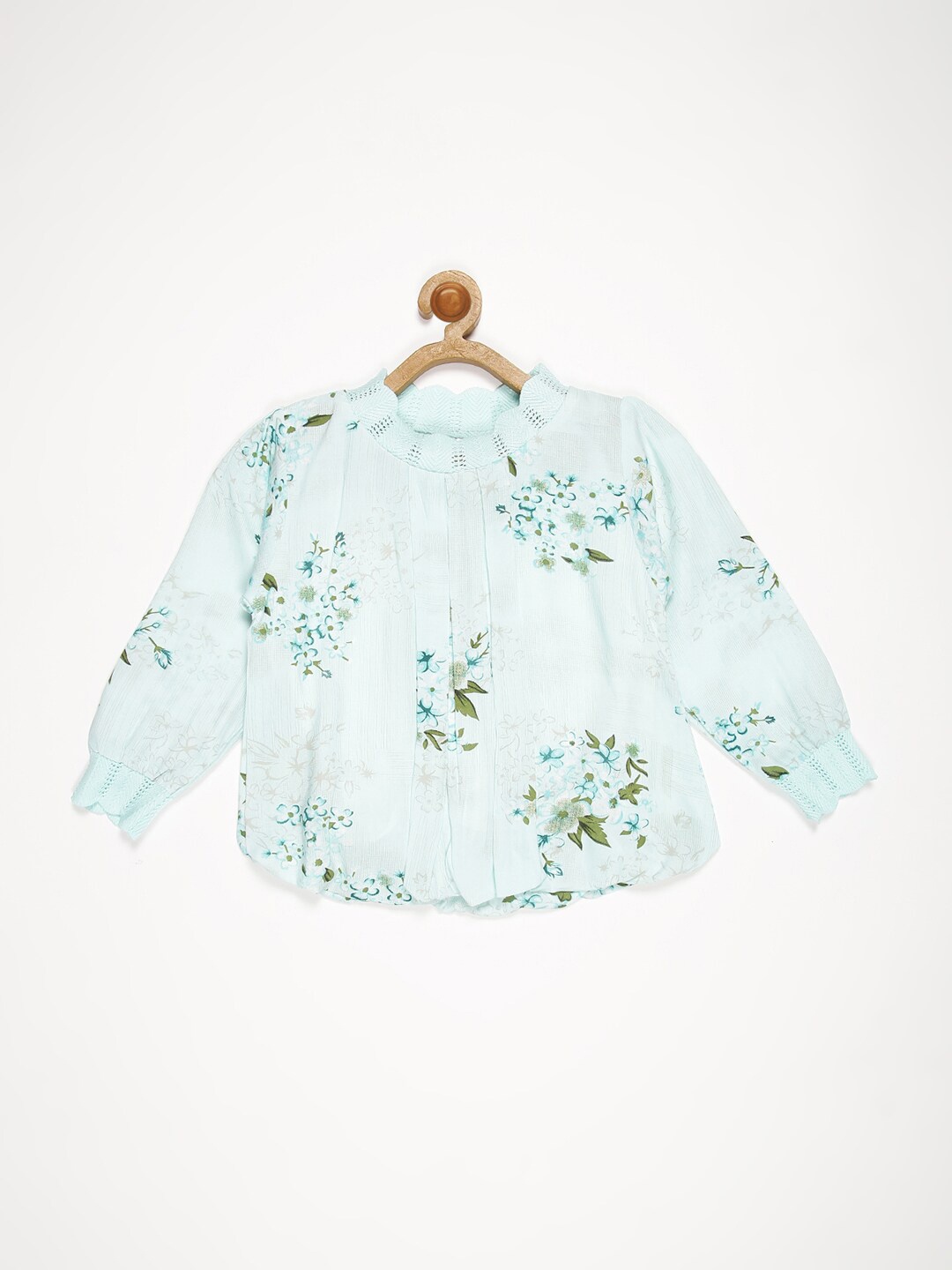

V2 Value & Variety Blue Floral Print Mandarin Collar Shirt Style Top