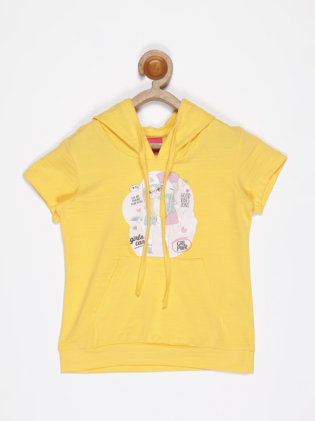 

V2 Value & Variety Kids-Girls Yellow Print Hooded Top