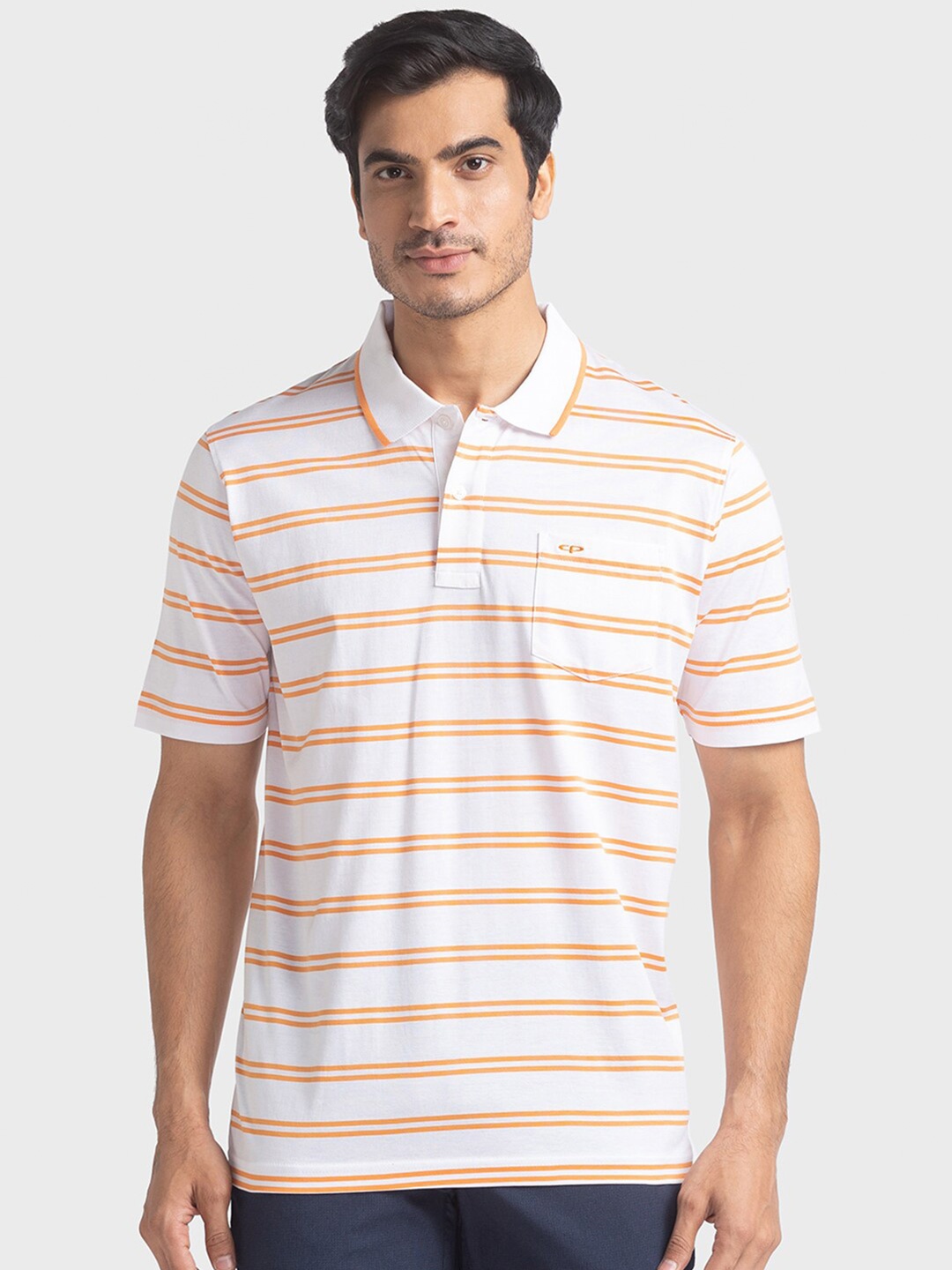 

ColorPlus Men White Striped Polo Collar T-shirt