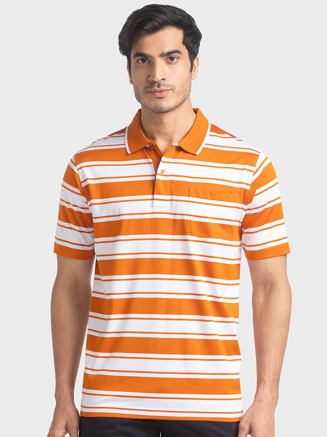 

ColorPlus Men Orange Striped Polo Collar T-shirt