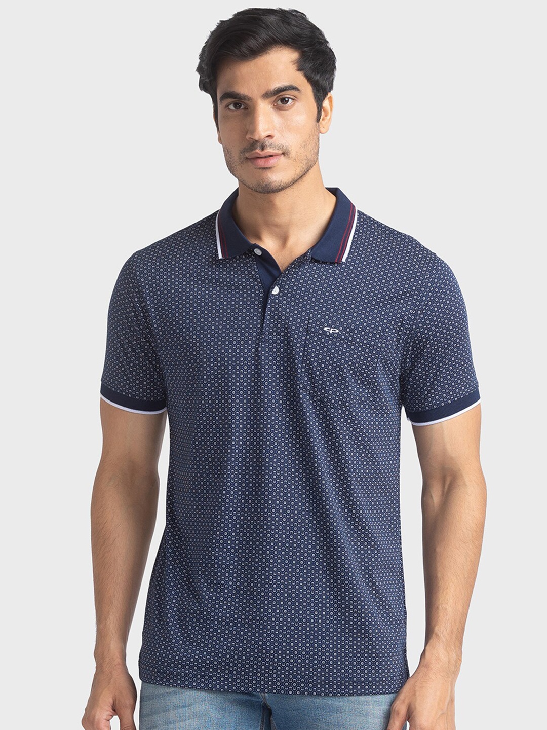 

ColorPlus Men Dark Blue Polo Collar T-shirt