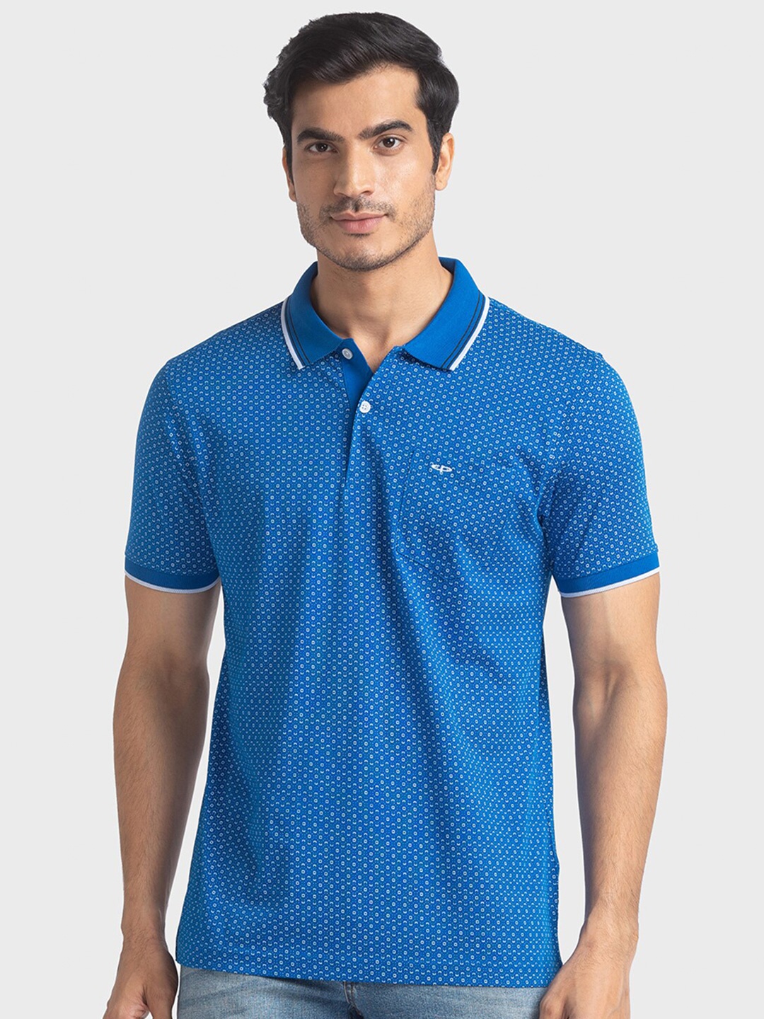 

ColorPlus Men Medium Blue Printed Polo Collar T-shirt