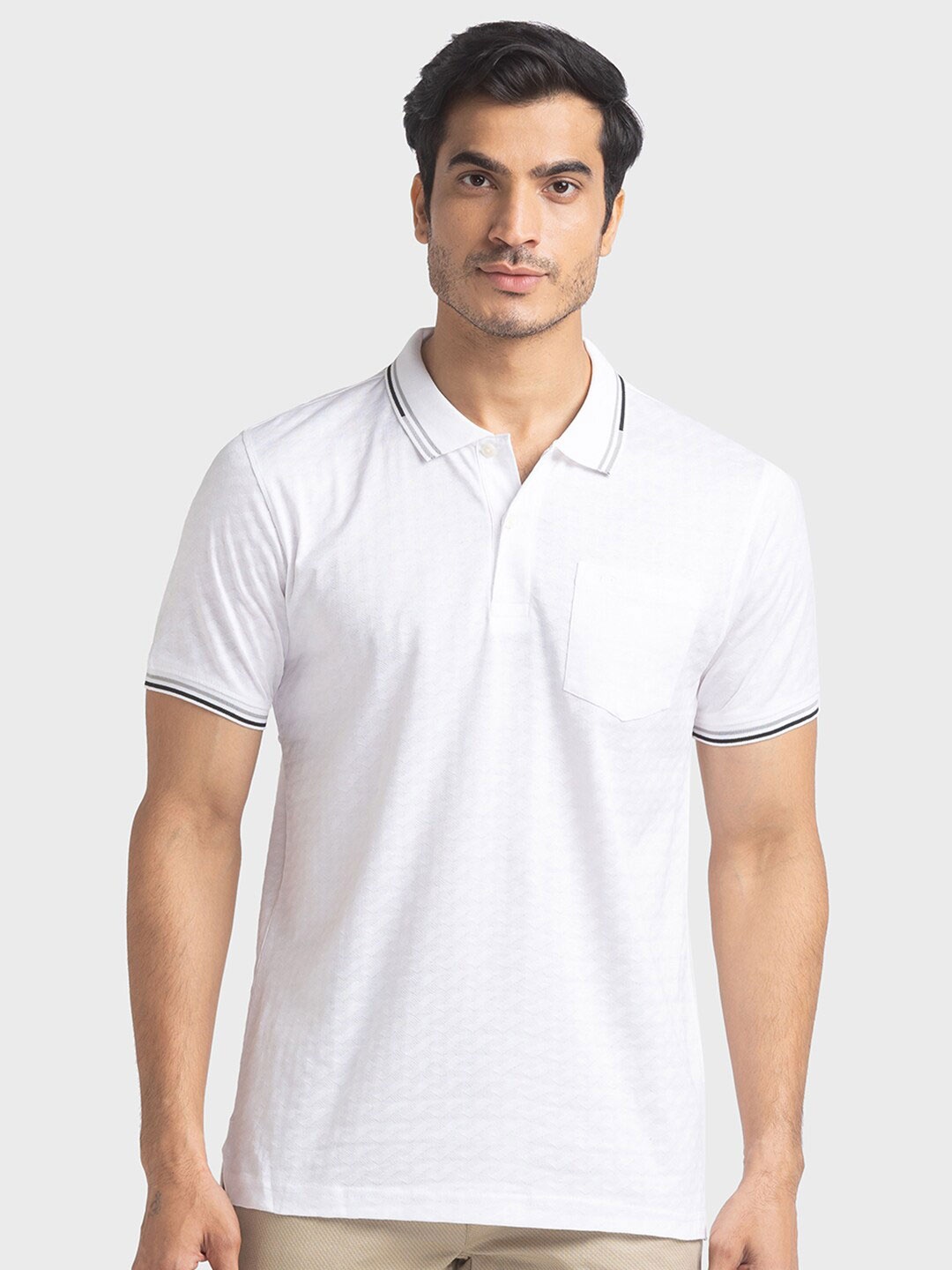 

ColorPlus Men White Polo Collar T-shirt