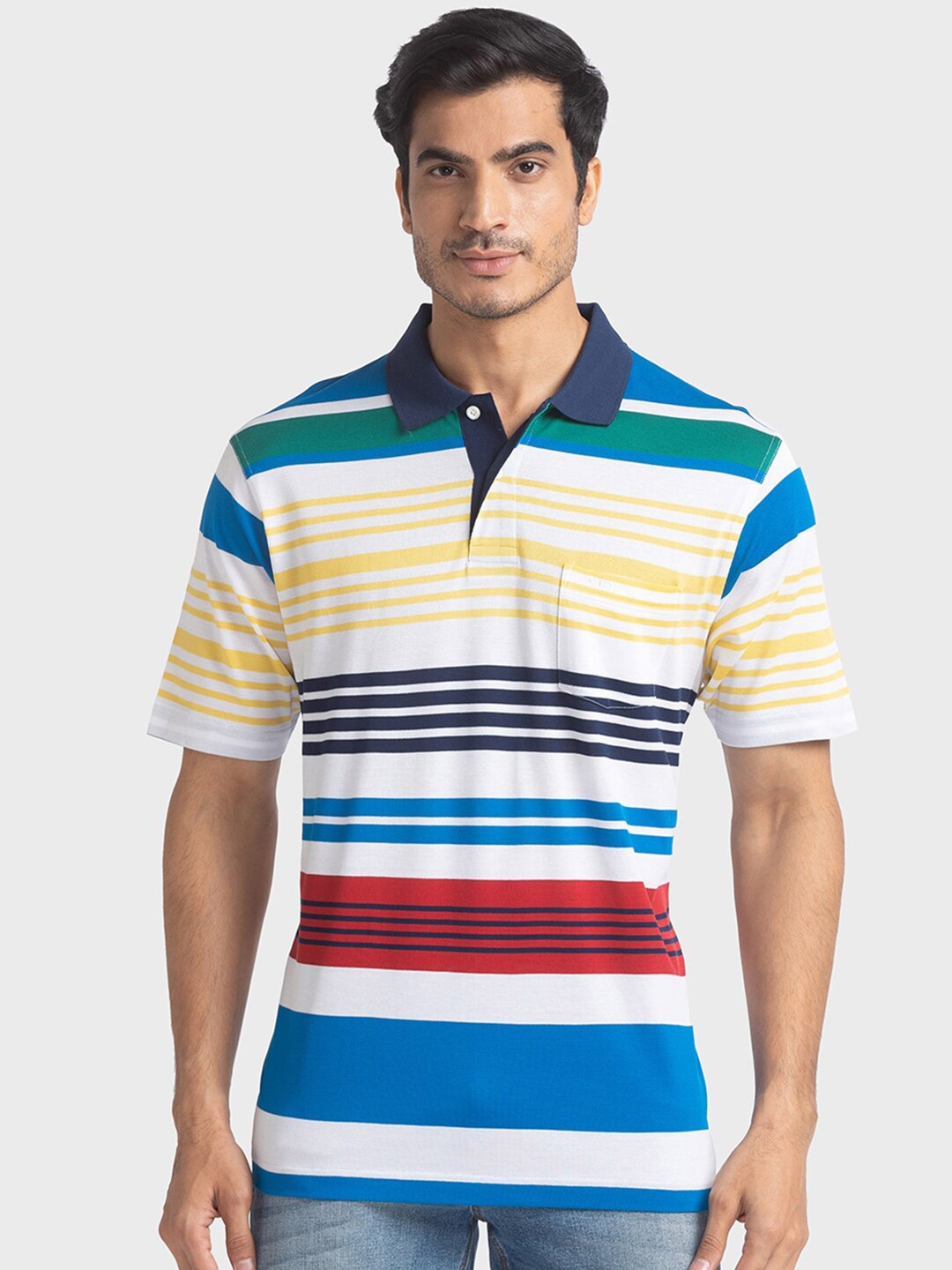 

ColorPlus Men White Striped Polo Collar T-shirt