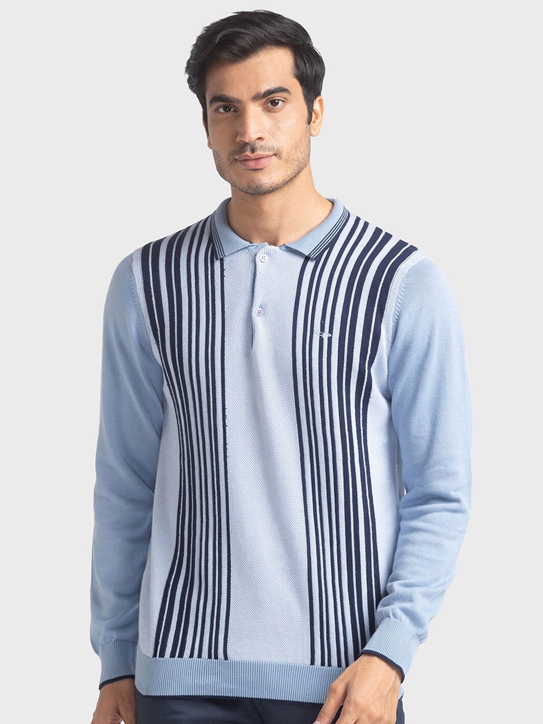 

ColorPlus Men Blue Striped Polo Collar T-shirt