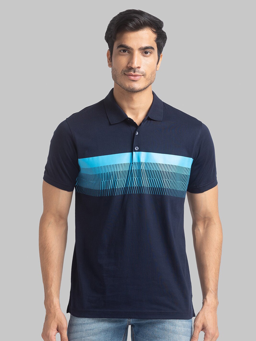 

Park Avenue Men Blue Printed Polo Collar Slim Fit T-shirt