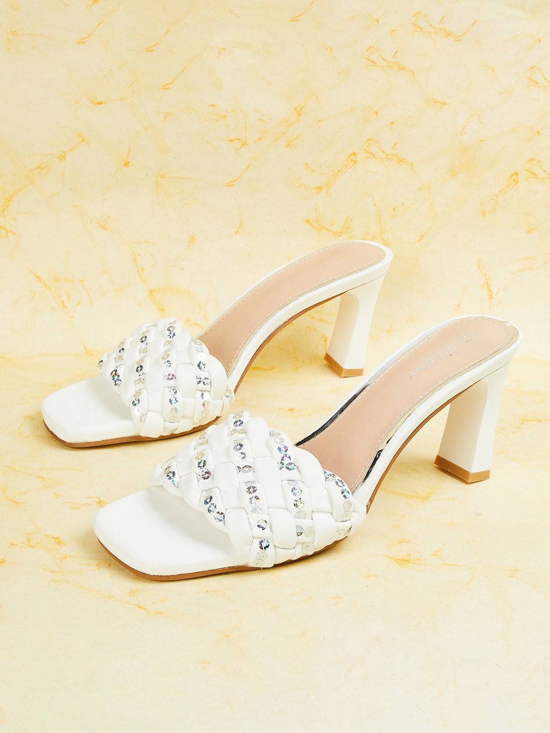 

Ginger by Lifestyle White Block Sandals 3 Inch Heels