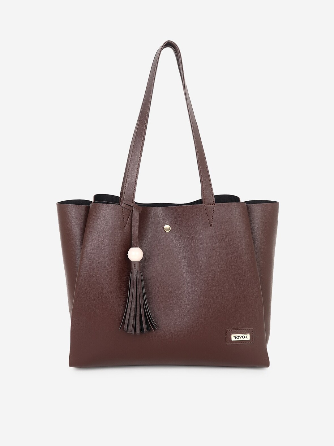 

ROVOK Brown PU Shopper Tote Bag with Tasselled