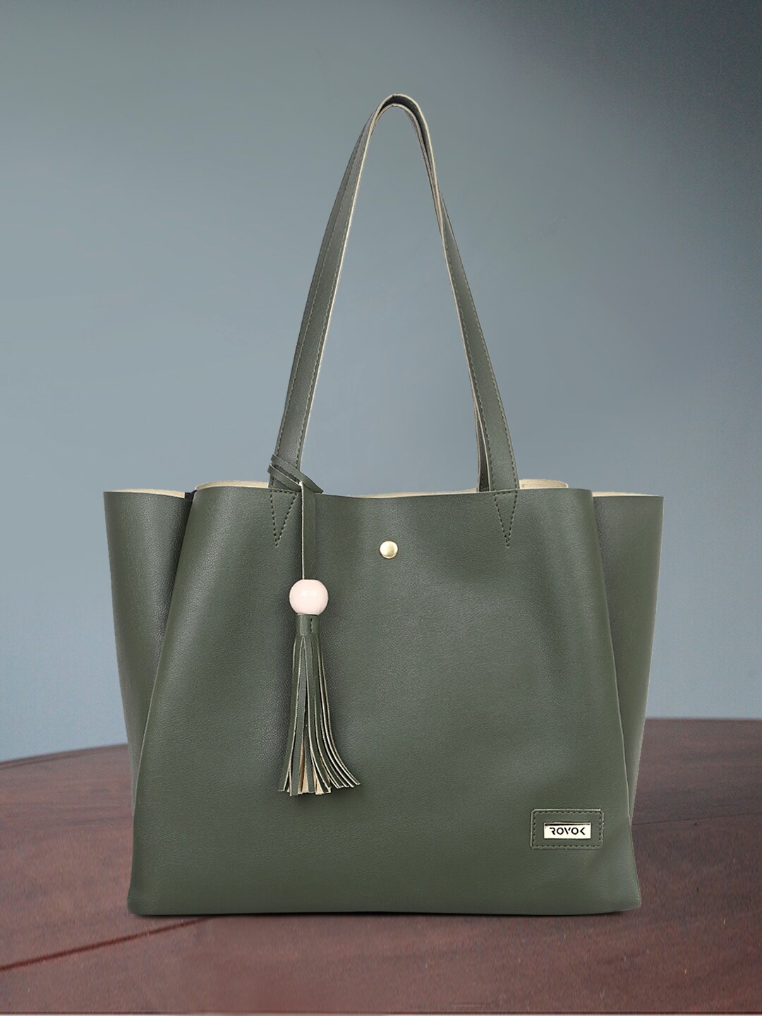 

ROVOK Green PU Shopper Tote Bag with Tasselled