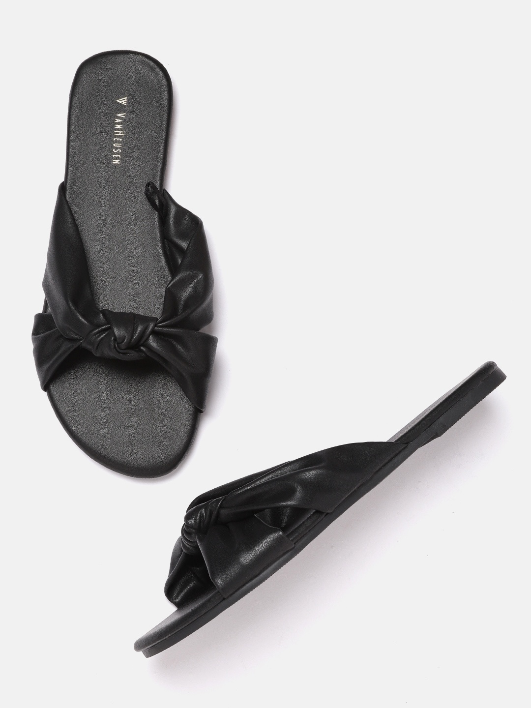 

Van Heusen Woman Black Solid Open Toe Flats with Knot Detail