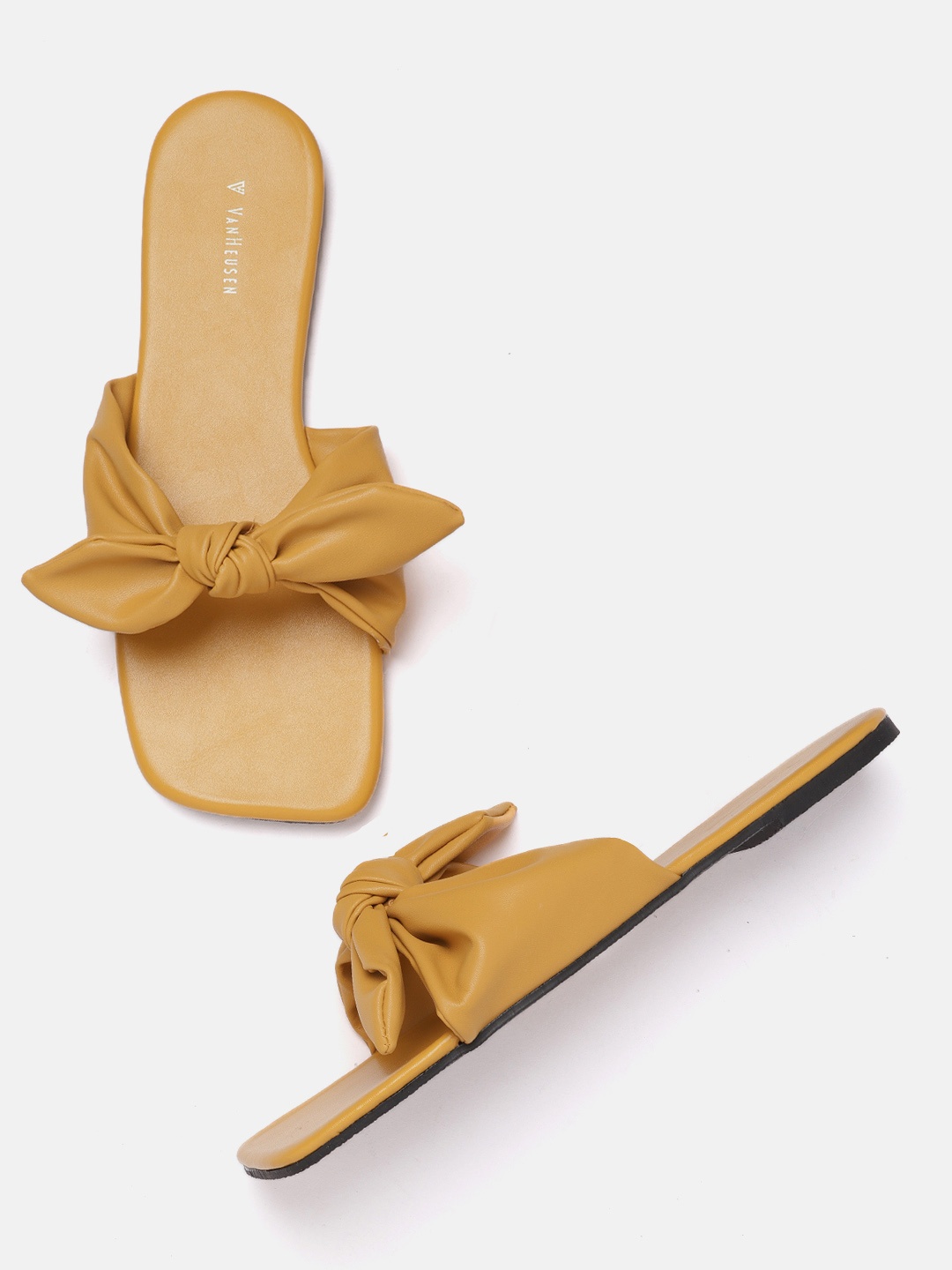 

Van Heusen Woman Mustard Yellow Solid Open Toe Flats with Bow Detail
