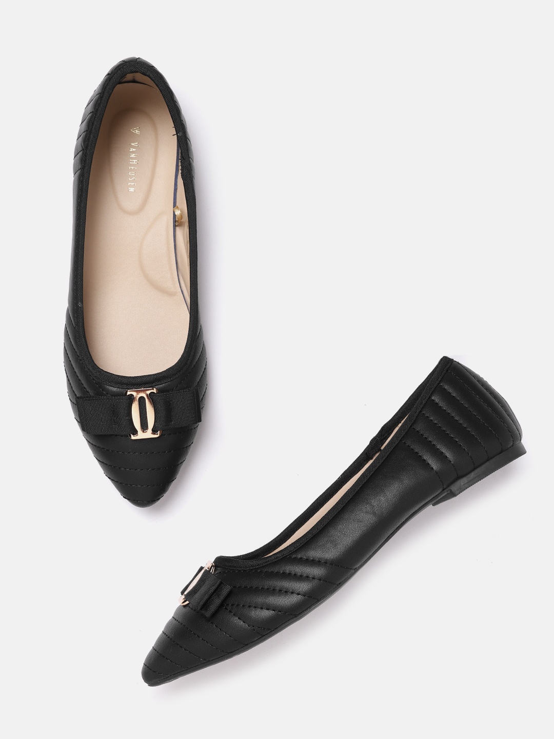 

Van Heusen Woman Black Quilted Ballerinas with Bows
