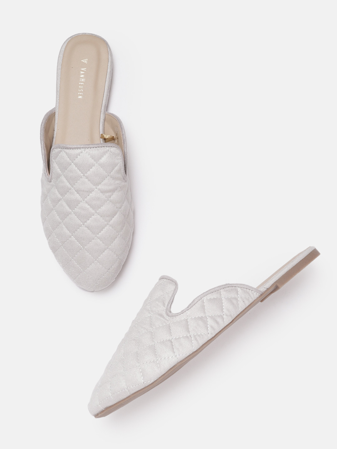 

Van Heusen Woman Grey Quilted Suede Finish Mules