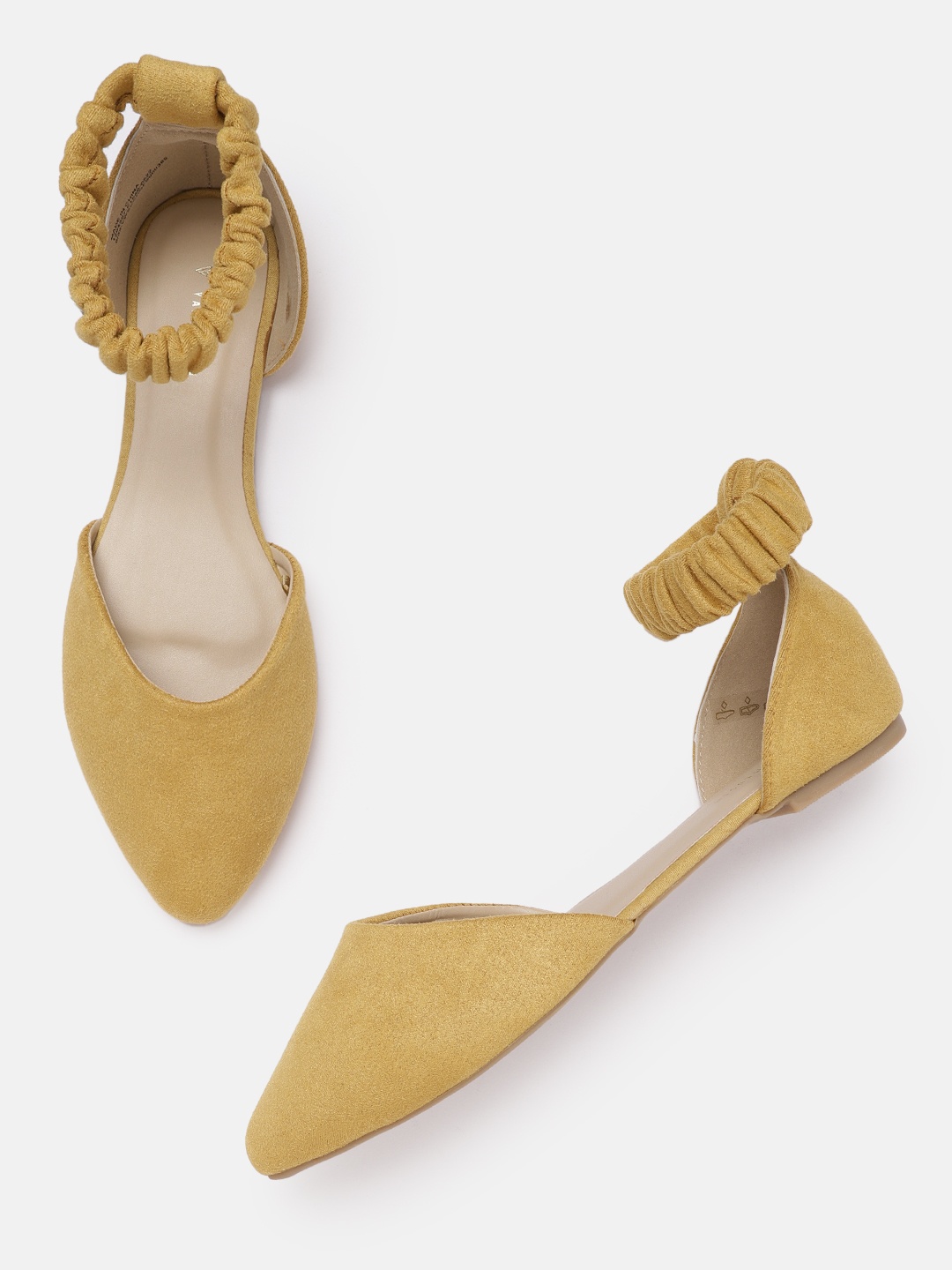 

Van Heusen Woman Mustard Yellow Solid Ruched Mid-Top Flats with Suede Finish