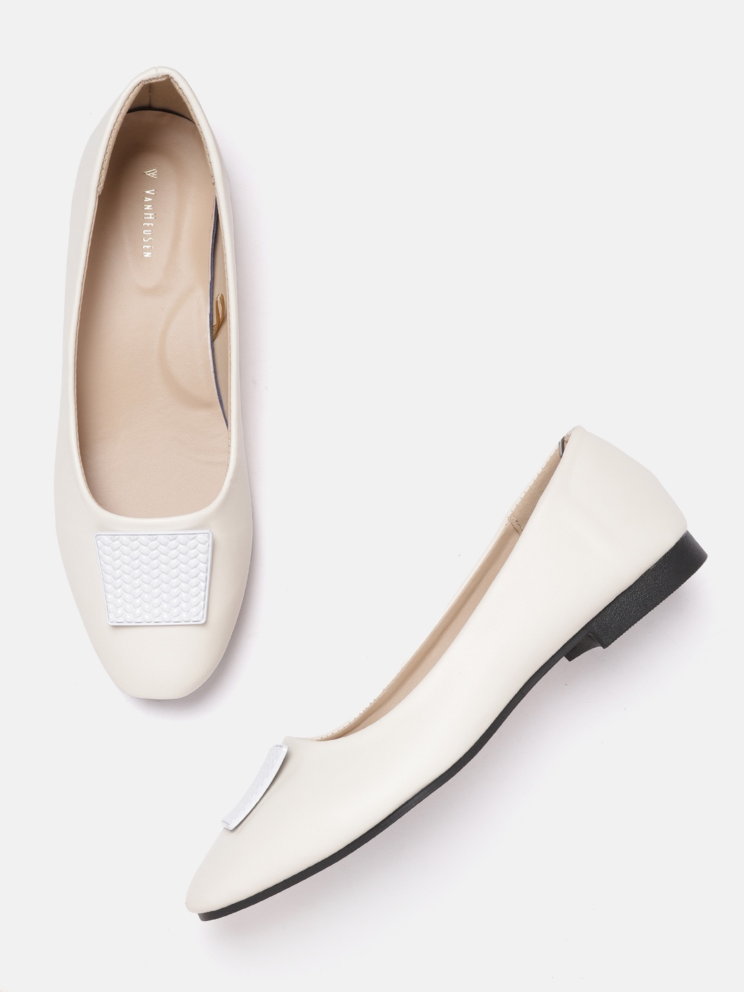 

Van Heusen Woman Beige & White Solid Pointed Toe Ballerinas