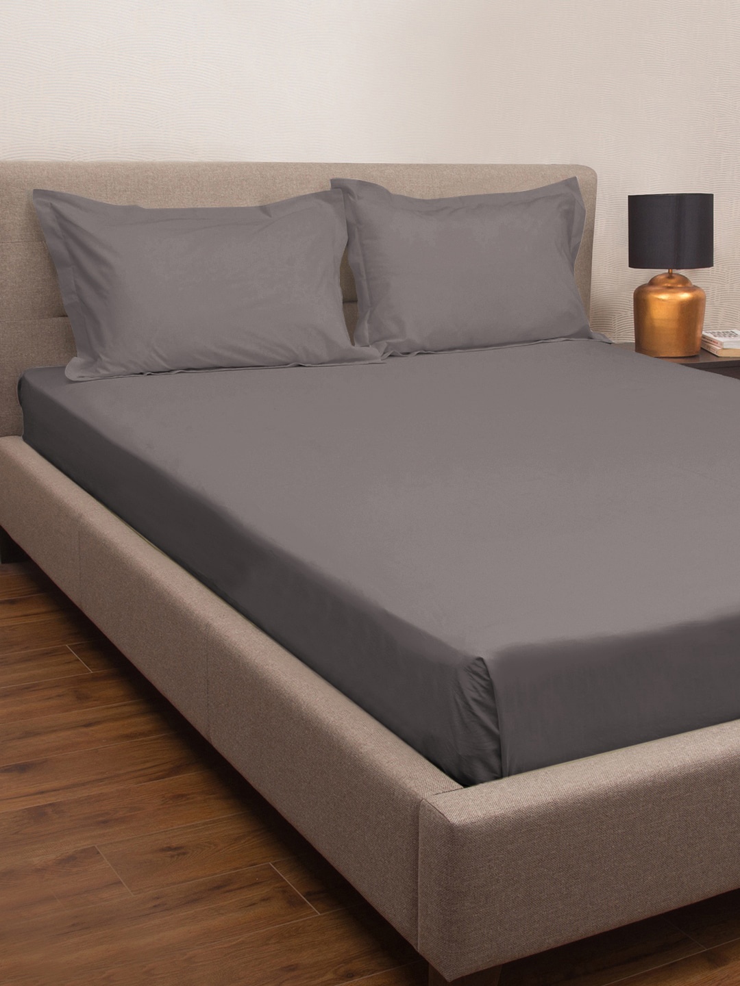 

PETAL HOME Unisex Grey 300 TC Queen Size Bed Sheet with 2 Pillow Covers