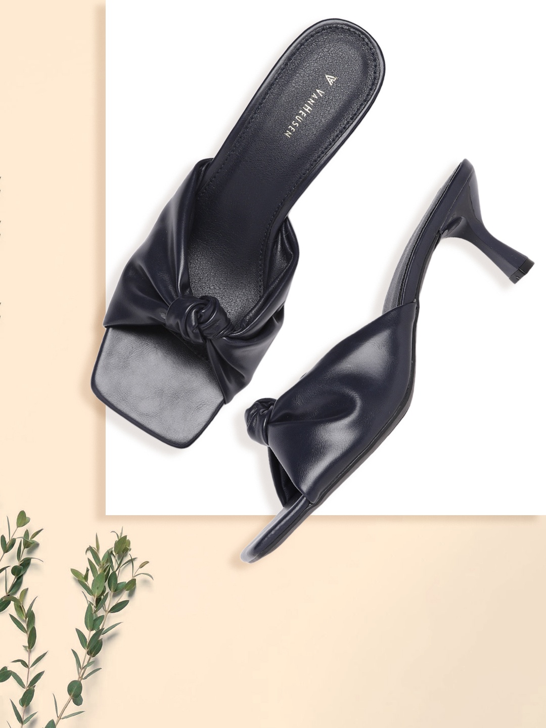 

Van Heusen Woman Navy Blue Solid Knot Detail Block Heels