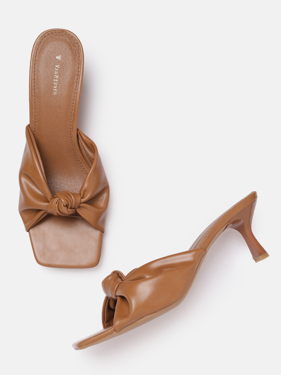 

Van Heusen Woman Tan Brown Solid Knot Detail Block Heels