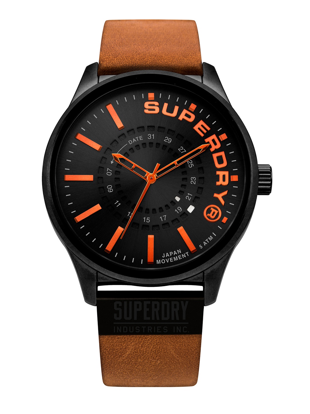 

Superdry Men Black Brass Dial & Brown Leather Straps Analogue Watch SYG233TB