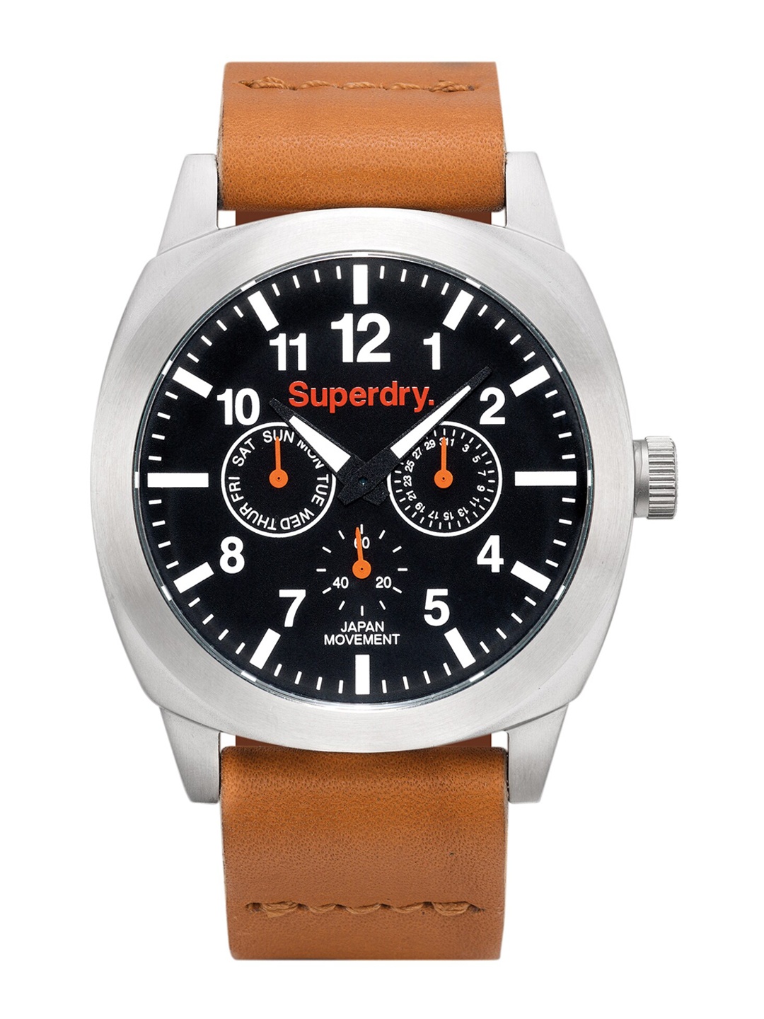 

Superdry Men's Black Brass Dial & Brown Leather Straps Analogue Multi Function Watch