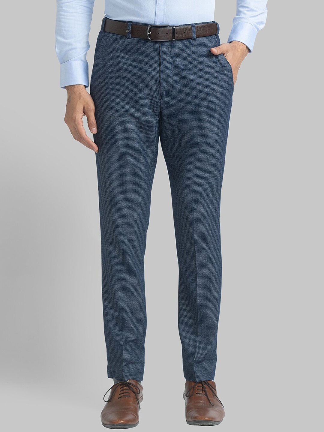 

Park Avenue Men Medium Blue Textured Formal Trousers