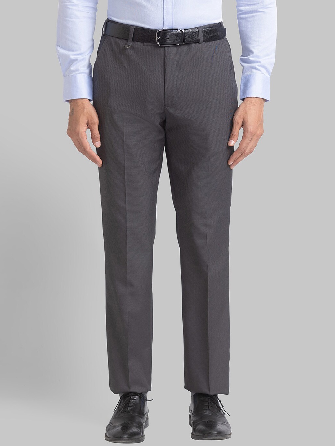 

Park Avenue Men Grey Textured Trousers
