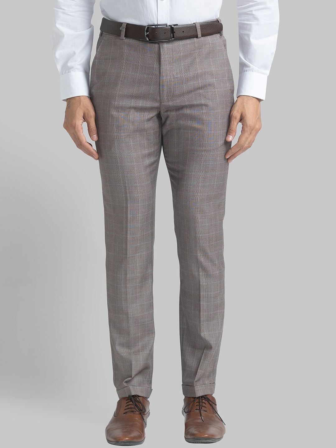 

Park Avenue Men Orange Checked Trousers