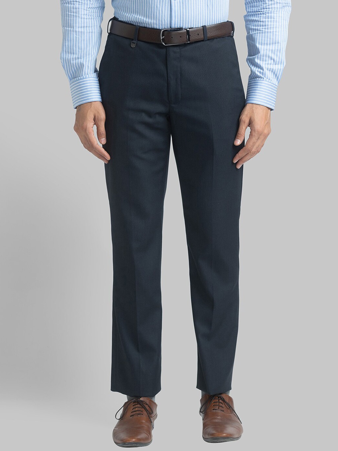 

Park Avenue Men Blue Textured Trousers