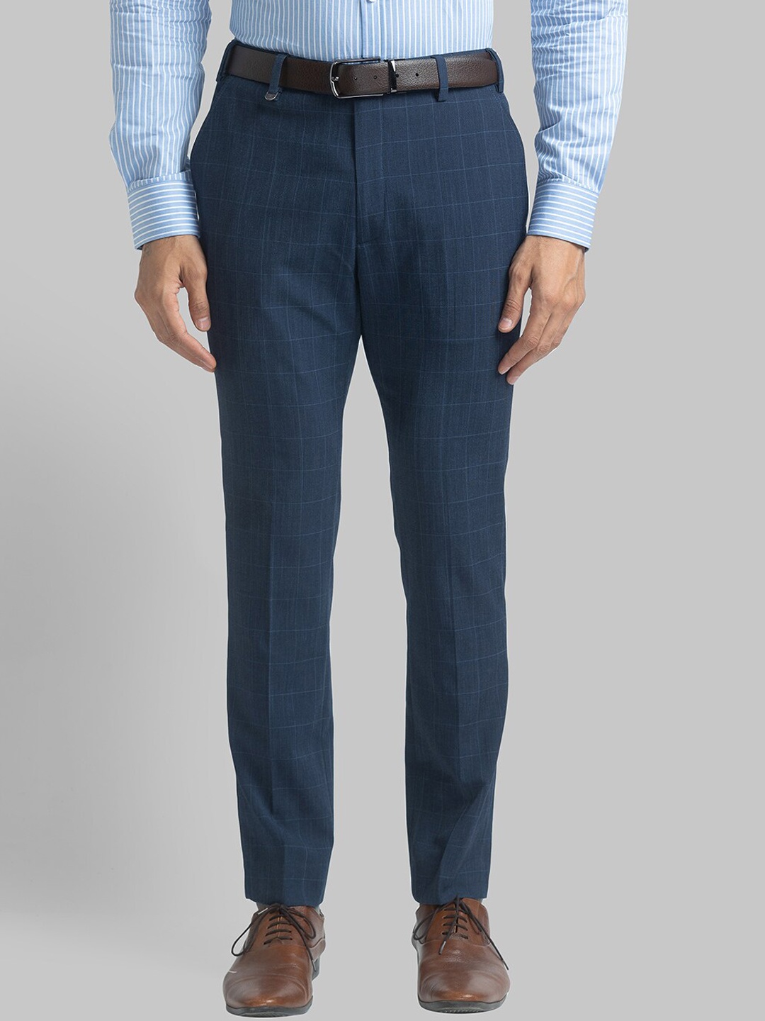 

Park Avenue Men Blue Checked Slim Fit Trousers