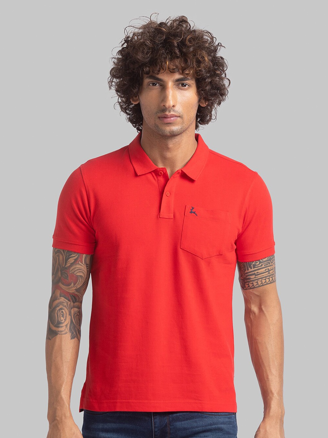 

Parx Men Red Polo Collar Cotton T-shirt