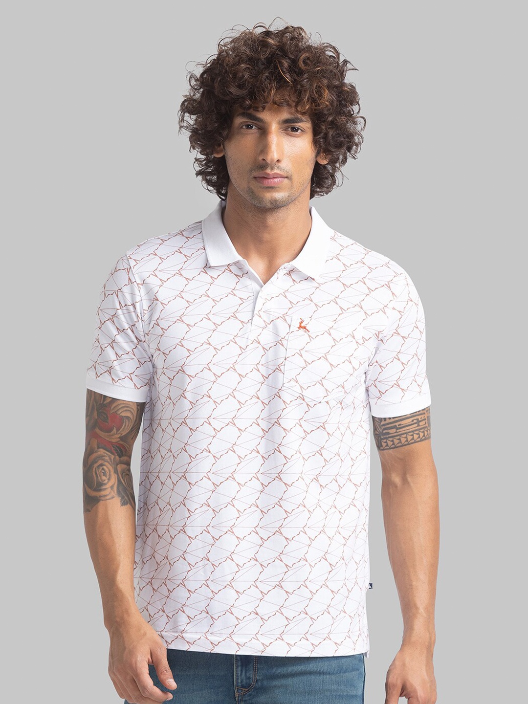 

Parx Men's White Printed Polo Collar T-shirt