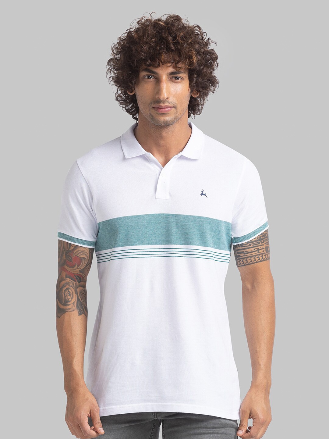 

Parx Men White Striped Polo Collar T-shirt