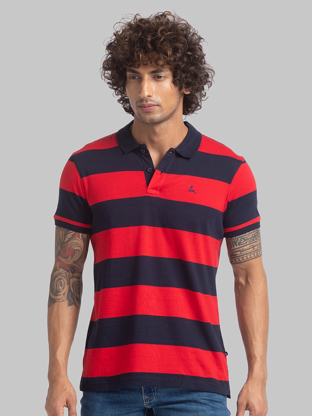 

Parx Men Red & Black Striped Polo Collar T-shirt