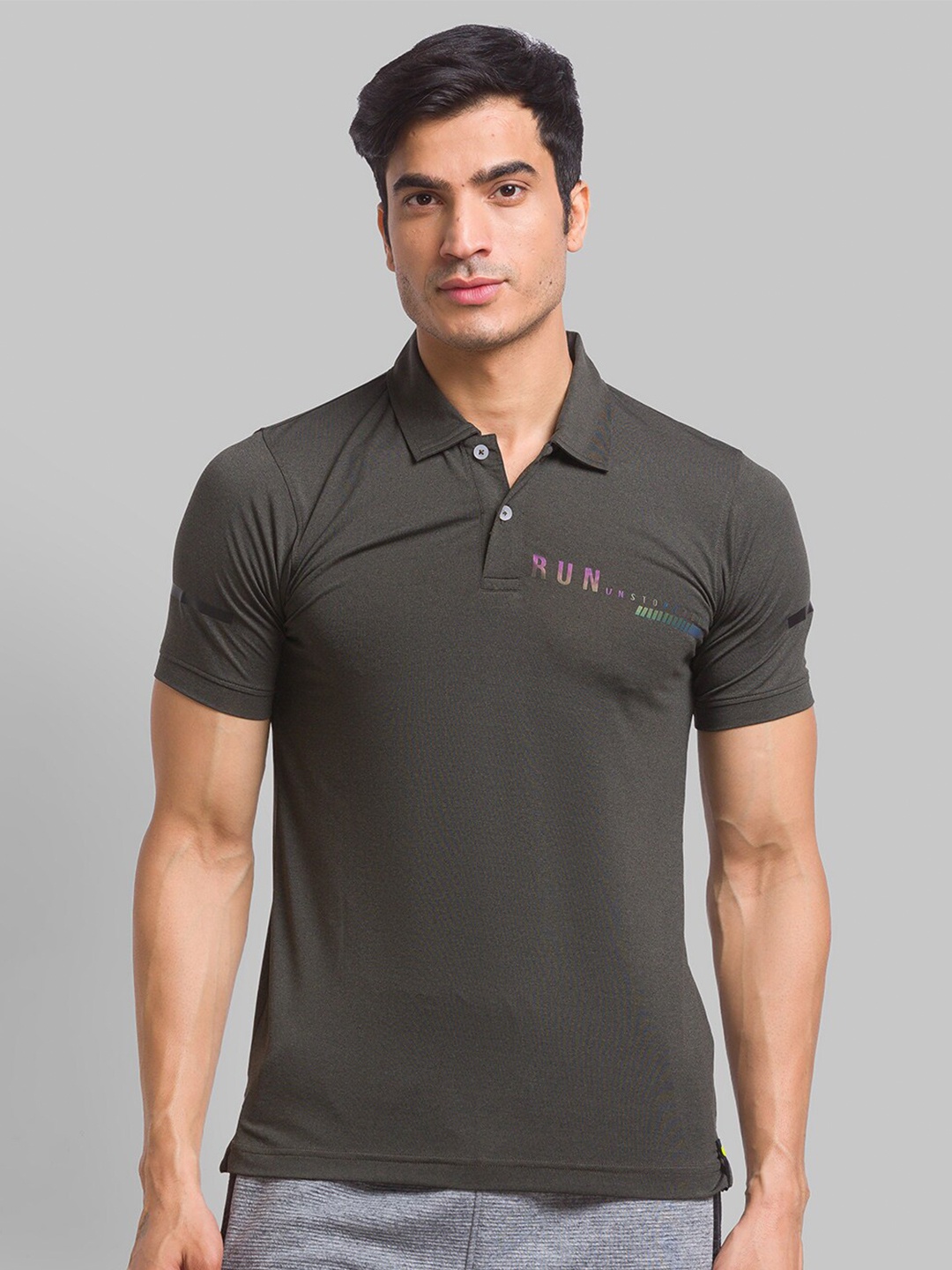 

Parx Men Olive Green Typography Polo Collar T-shirt